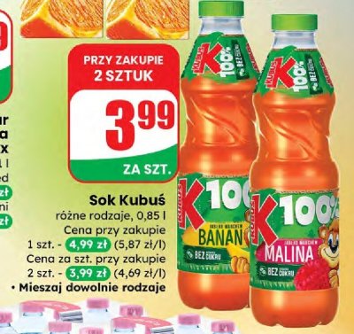 Sok Kubuś różne rodzaje promocja w Dino
