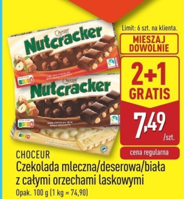 Czekolada Nutcracker mleczna/deserowa/biała z całymi orzechami laskowymi 2+1 GRATIS promocja w Aldi