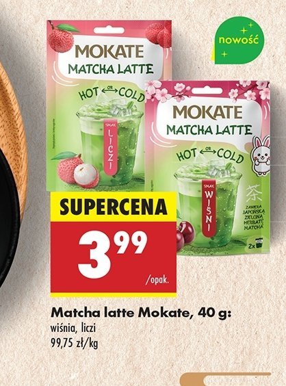 Herbata o smaku wiśniowym Mokate matcha latte promocja w Biedronka