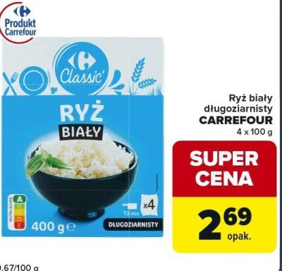 Ryż biały długoziarnisty CARREFOUR 4 x 100 g promocja w Globi