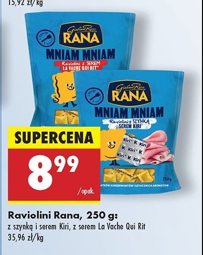 Raviolini z szynką i serem kiri Giovanni rana promocja w Biedronka