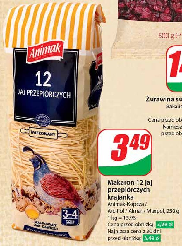 Makaron krajanka z 12 jaj przepiórczych Animak promocja