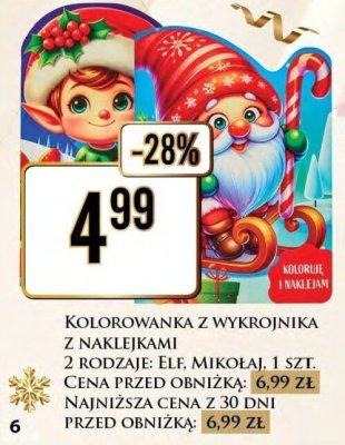 Kolorowanka z wykrojnika z naklejkami 2 rodzaje: Elf, Mikołaj promocja w Dino