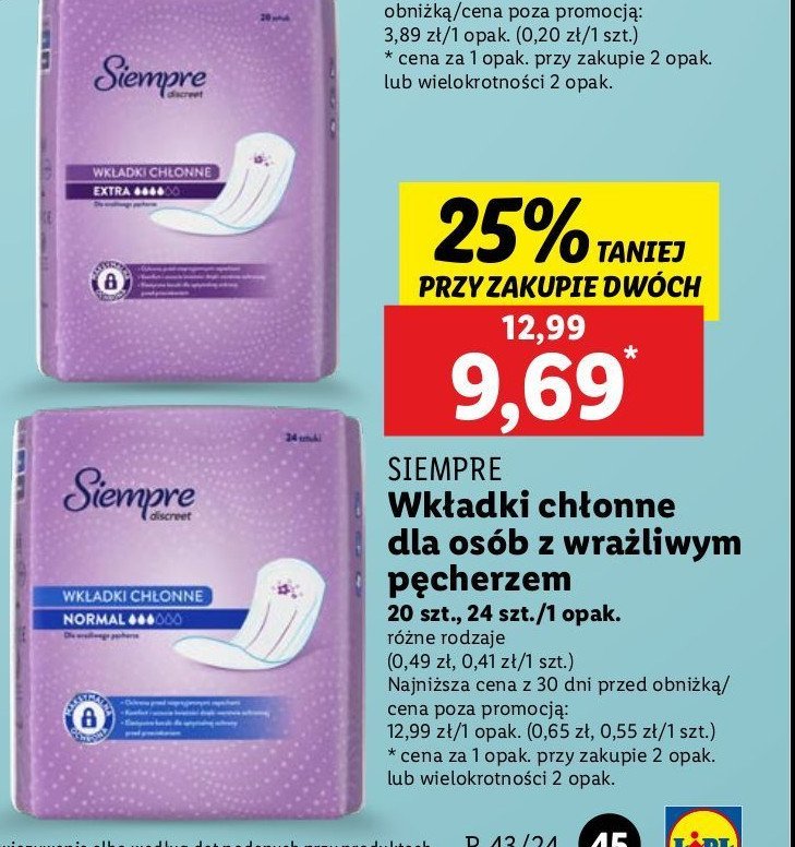 Wkładk chłonne normal Siempre promocja