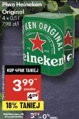 Piwo Heineken Original 4 x 0,5l promocja w Delikatesy Centrum