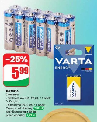 Bateria alkaliczna VARTA 9V 1 szt. promocja w Dino
