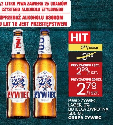 Piwo Żywiec lager 0% butelka zwrotna 500 ml promocja w Wafelek