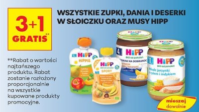 Zupki, dania i deserki w słoiczku oraz musy Hipp promocja w Biedronka