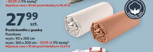 Prześcieradło z flaneli z gumką 90 x 200 cm Actuel promocja