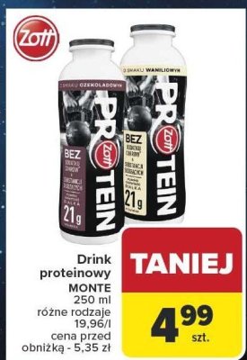 Drink proteinowy MONTE BY ZOTT 21 g różne rodzaje promocja w Carrefour