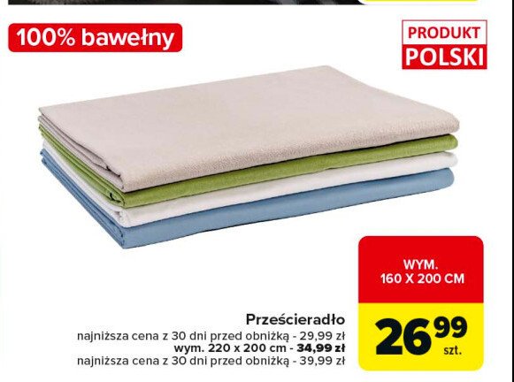 Prześcieradło bawełniane 220 x 200 cm promocja w Carrefour