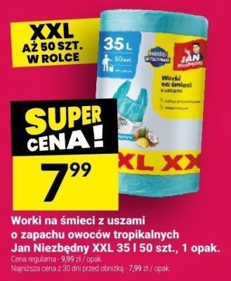 Worki na śmieci z uszami o zapachu owoców tropikalnych Jan Niezbędny XXL 35 l 50 szt. 1 opak. promocja w Twój Market