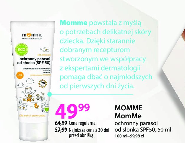 Krem parasol od słonka spf50 Momme mother natural care promocja