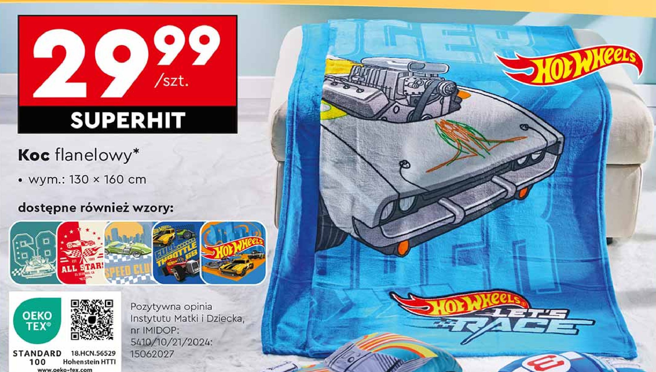 Koc hot wheels 130 x 160 cm promocja w Biedronka