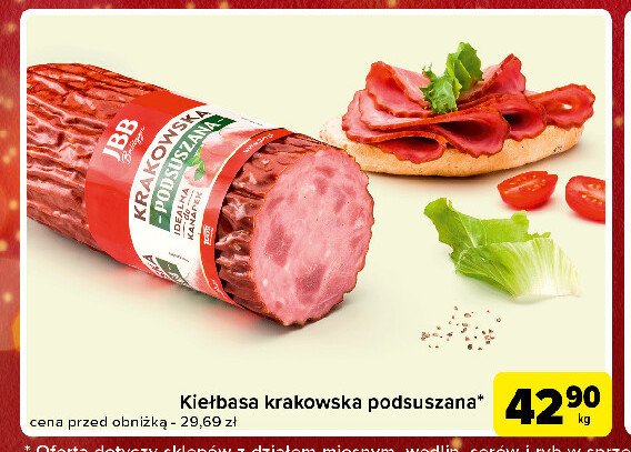 Kiełbasa krakowska podsuszana Jbb bałdyga promocja w Carrefour Express