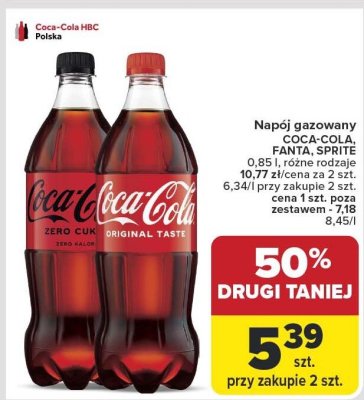 Napój gazowany COCA-COLA, FANTA, SPRITE promocja w Carrefour