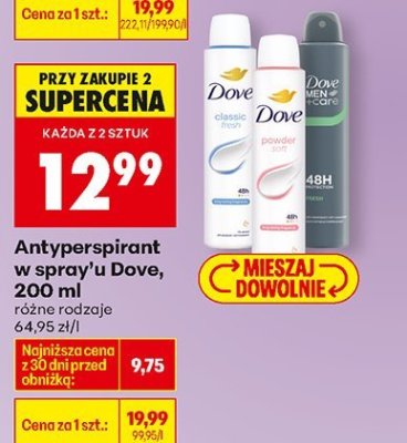 Antyperspirant w sprayu Dove, 200 ml różne rodzaje promocja w Biedronka