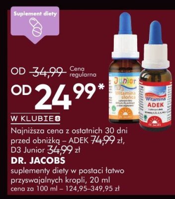 Suplementy diety Dr. Jacobs w postaci łatwo przyswajalnych kropli, 20 ml promocja w Super-Pharm