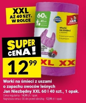 Worki na śmieci z uszami o zapachu owoców leśnych Jan Niezbędny XXL 60 l 40 szt. 1 opak. promocja w Twój Market
