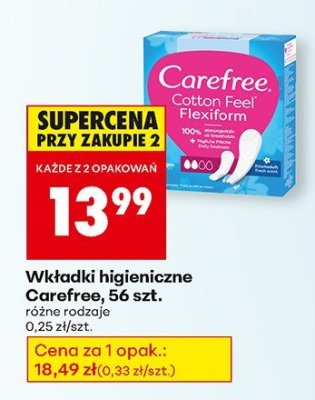 Wkładki higieniczne Carefree, 56 szt. promocja w Biedronka