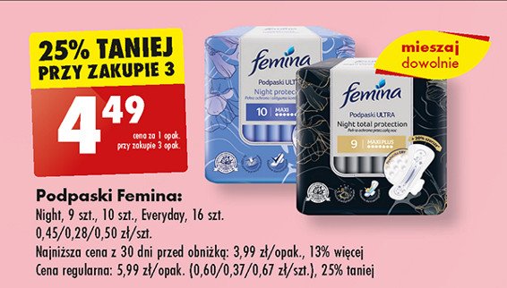 Podpaski higieniczne FEMINA ALL NIGHT promocja