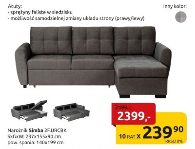 Narożnik Simba 2F.URCBK promocja w Black Red White