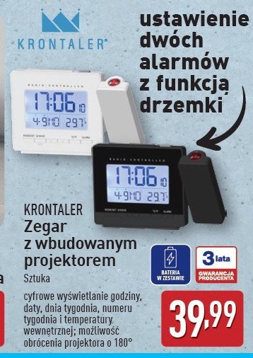 Zegar radiowy lcd z projektorem Krontaler promocja