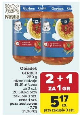 Obiadek GERBER Spaghetti po Bolońsku 250g różne rodzaje promocja w Carrefour Market