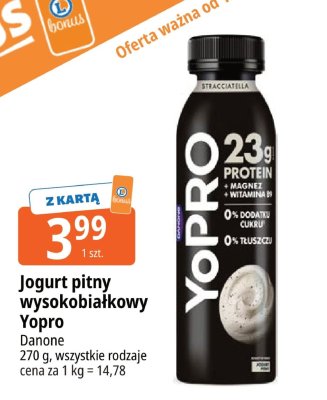 Jogurt pitny wysokobiałkowy Yopro Danone stracciatella promocja w Leclerc