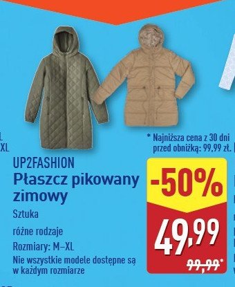 Płaszcz damski pikowany m-xl Up2fashion promocja w Aldi