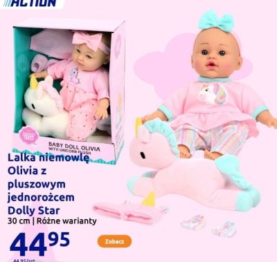 Lalka niemowlę Olivia z pluszowym jednorożcem Dolly Star 30 cm różne warianty promocja w Action