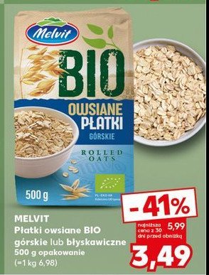 Płatki owsiane błyskawiczne bio Melvit promocja w Stokrotka