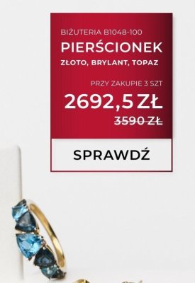 Pierścionek złoto, brylant, topaz B1048-100 promocja w Briju