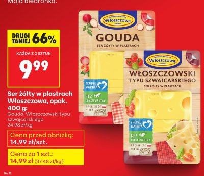 Ser żółty Włoszczowski typu szwajcarskiego w plastrach 400 g promocja w Biedronka