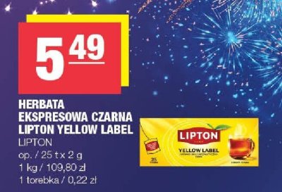 Herbata ekspresowa czarna LIPTON YELLOW LABEL promocja w SPAR