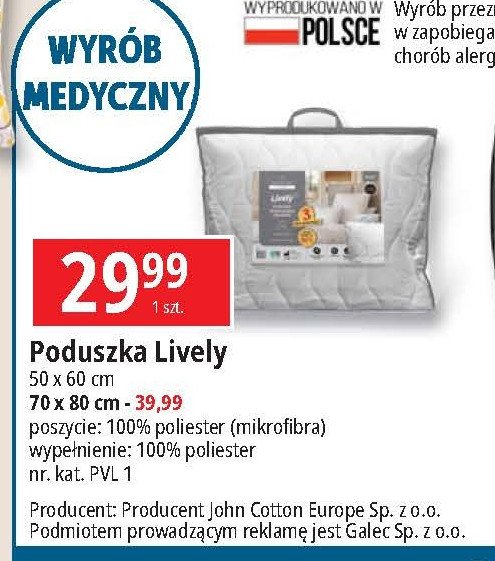 Poduszka lively 70 x 80 cm promocja w Leclerc