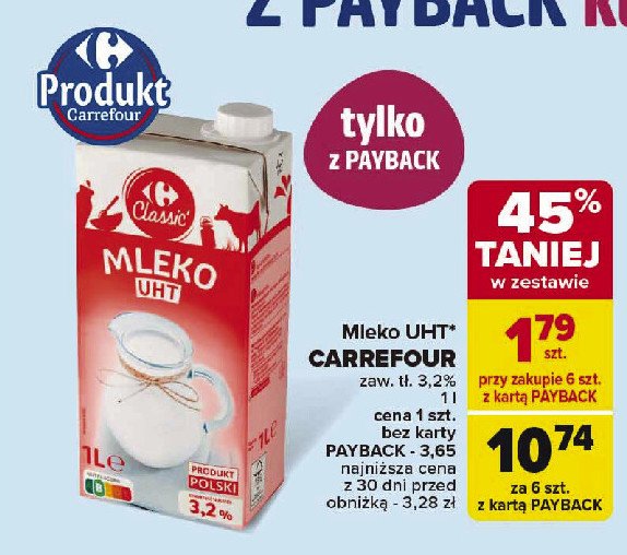 Mleko 3.2 % Carrefour promocja