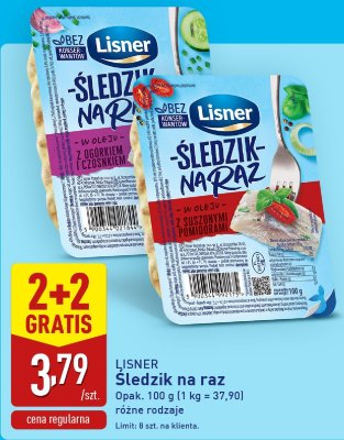Śledź na raz Lisner w oleju z ogórkiem i czosnkiem promocja w Aldi