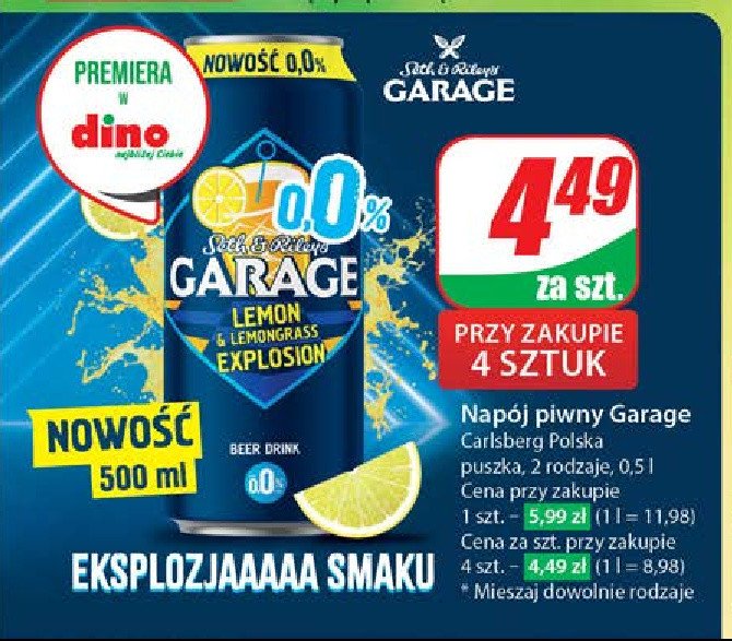 Piwo Garage lemon & lemongrass explosion promocja w Dino