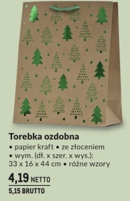 Torebka ozdobna papier kraft ze złoceniem wym. (dł. x szer. x wys.): 33 x 16 x 44 cm, różne wzory promocja w Makro