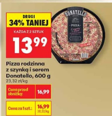 Pizza rodzinna z szynką i serem Donatello, 600 g promocja w Biedronka