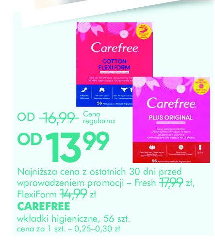 Wkładki higieniczne original Carefree plus promocja