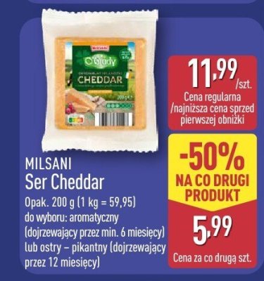 Ser Cheddar MILSANI aromatyczny lub ostry pikantny promocja w Aldi