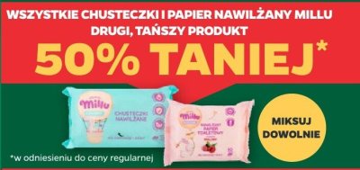 Wszystkie chusteczki i papier nawilżany Millu DRUGIE -50% promocja w Netto