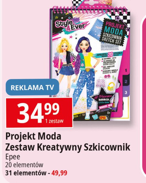 Projekt moda zestaw kreatywny szkicownik 20 el. Epee promocja w Leclerc