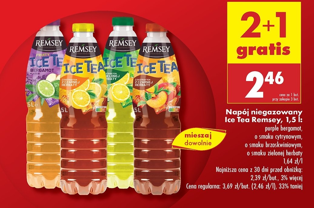 Napój z ekstraktem z czarnej herbaty brzoskwiniowy Remesy ice tea promocja