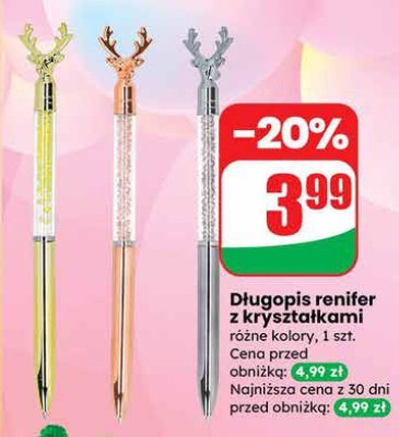 Długopis renifer z kryształkami promocja w Dino
