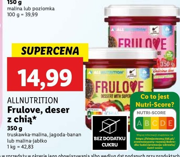 Deser jagoda banan z nasionami chia Allnutrition frulove promocja w Lidl