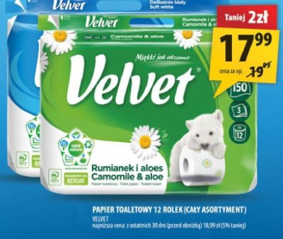 Papier toaletowy 12 rolek (cały asortyment) Velvet Rumianek & aloes promocja w Arhelan
