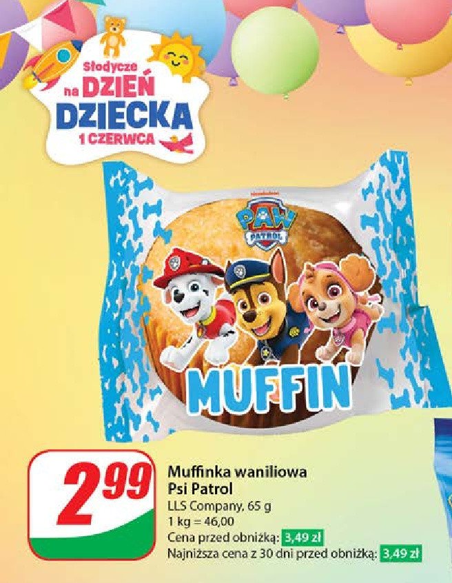 Muffnka waniliowa psi patrol promocja w Dino